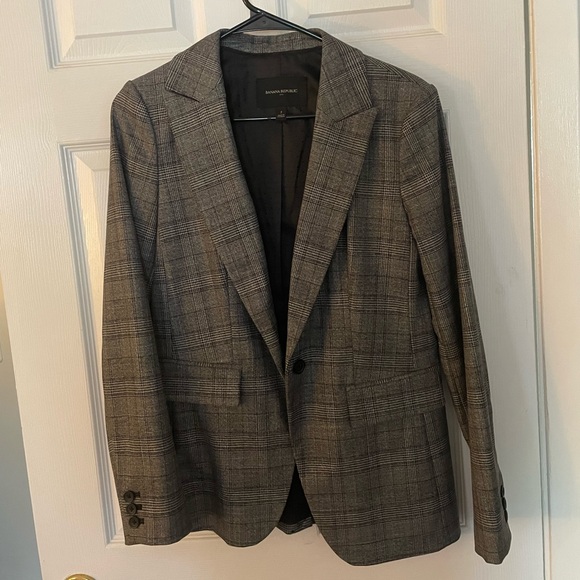 Banana Republic Plaid Grey Blazer size 2 - Picture 1 of 6